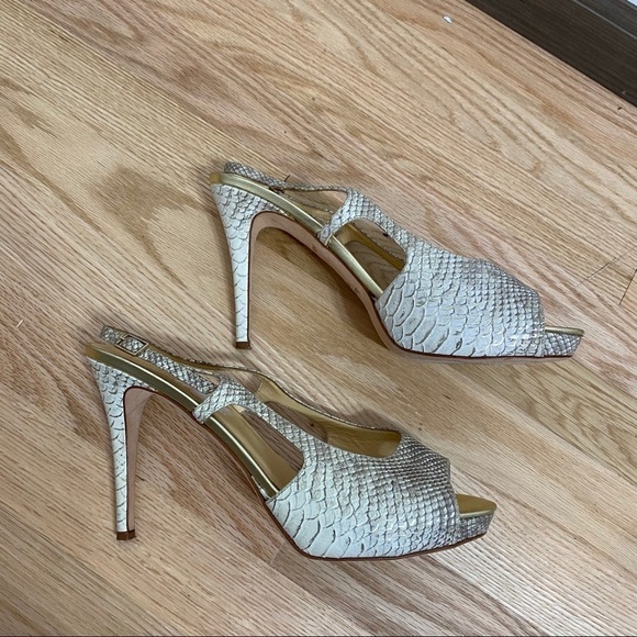 Kate Spade Stiletto Heels Snakeskin Print Sz 10 Peep Toe Cream - Picture 2 of 7